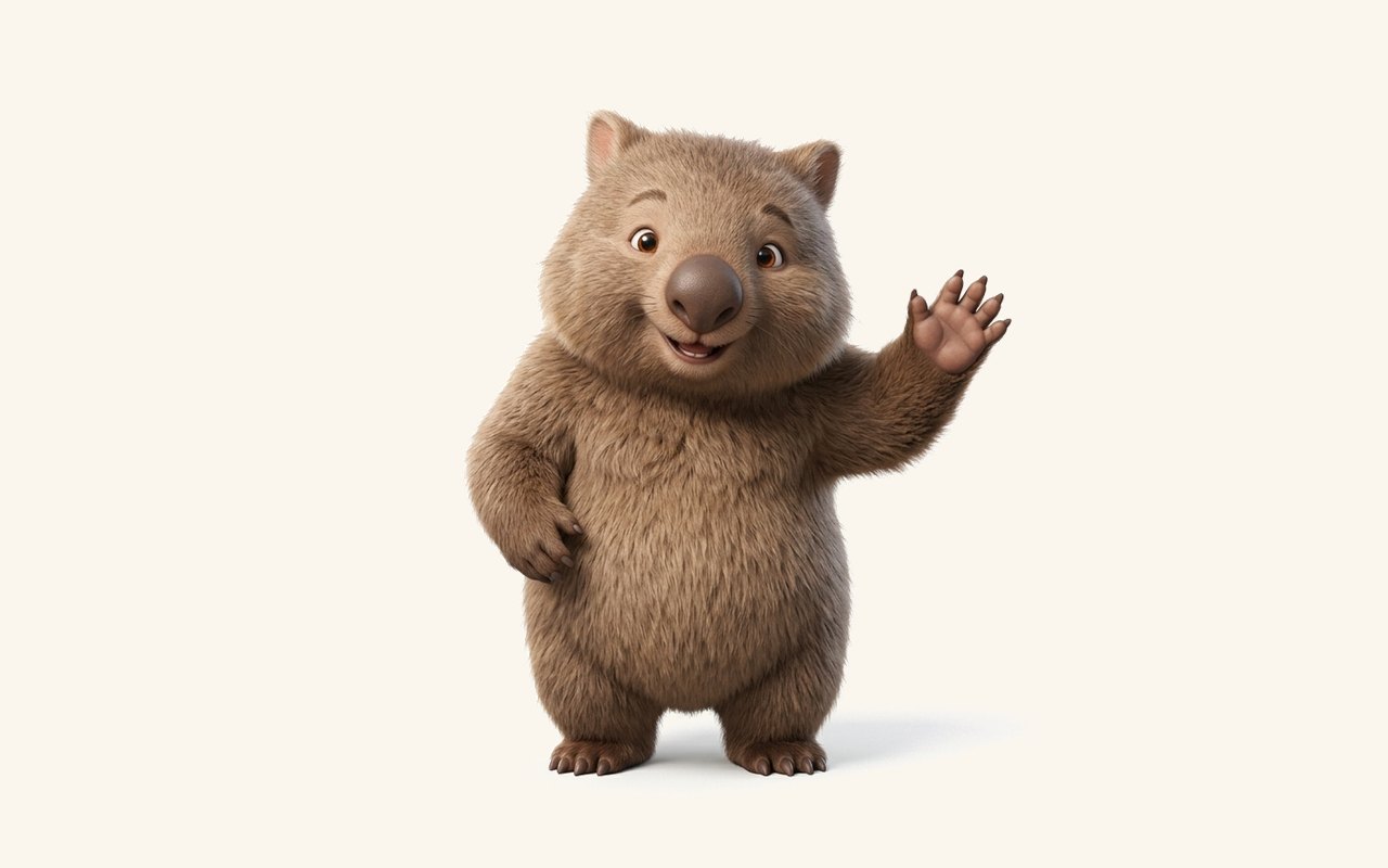 Watch Wombat logo, a cartoon wombat waving beside the Watch Wombat wordmark
